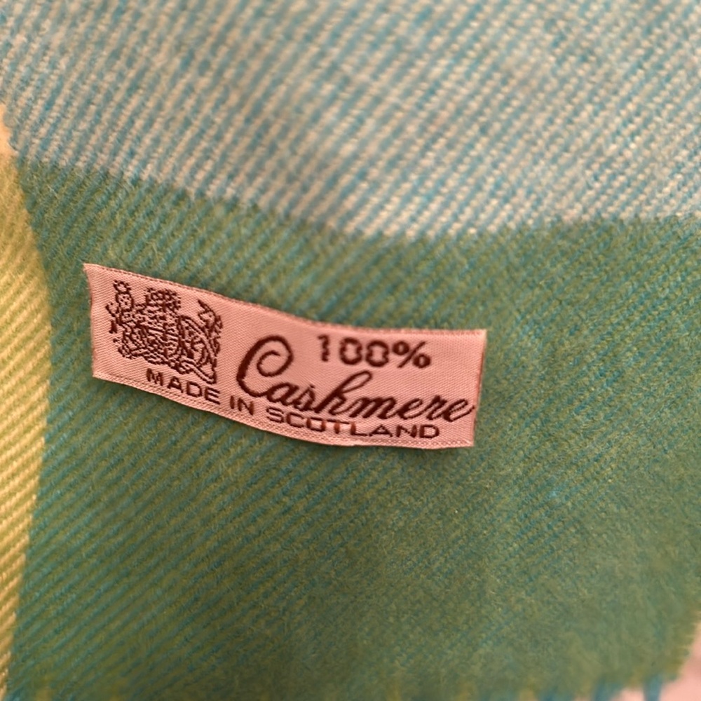 Cashmere Made in Scotland Color-block Scarf in Cool Tones Blue Green